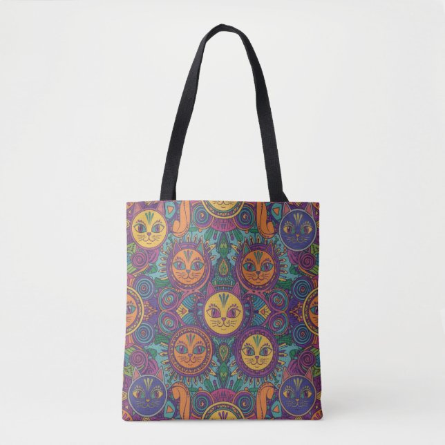 Vibrant Tribal Spirit Cats Tote Bag (Front)