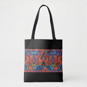 Vibrant Tribal Spirit Cats Tote Bag – Huichol-