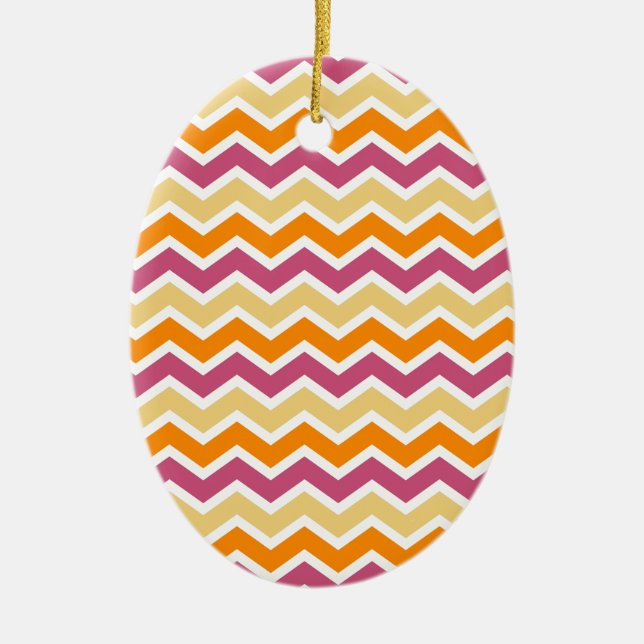 Vibrant Tribal ZigZag Ceramic Ornament (Front)