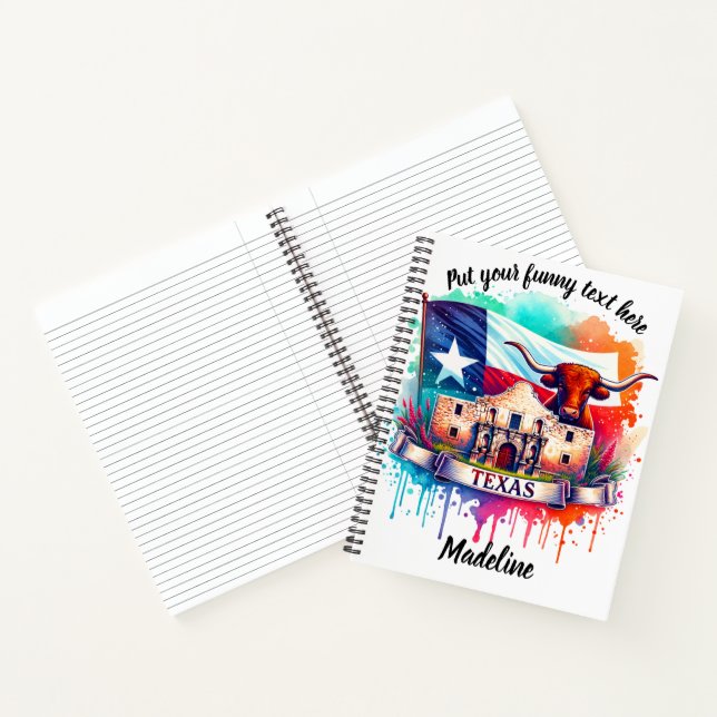 Vibrant tribute to Texas with Alamo and longhorn Notebook (Inside)