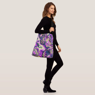Vibrant Trippy Boho Hippie Fractal Marble Art Crossbody Bag