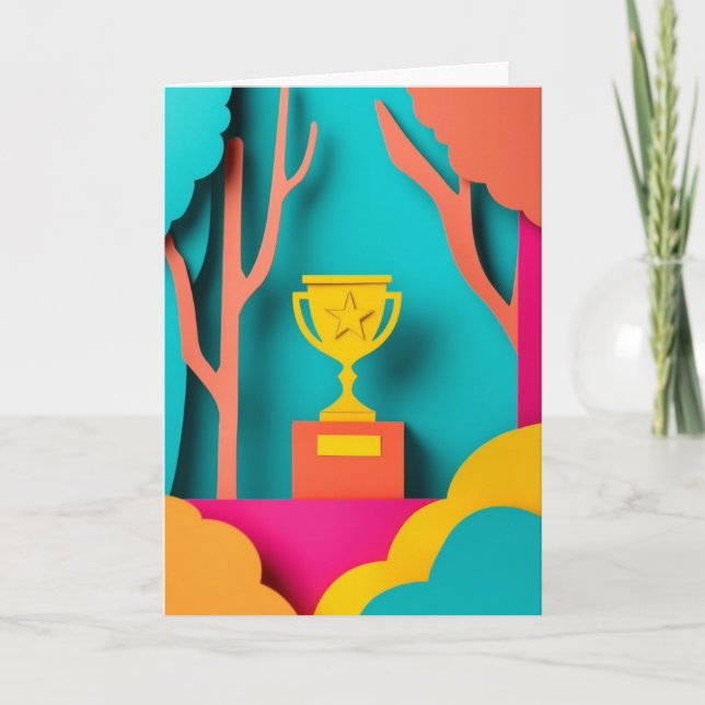 Vibrant Trophy Celebration Card (Front)