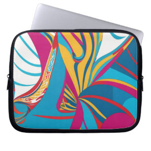 Vibrant Tropical Batik Fusion Abstract Leaves Laptop Sleeve
