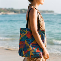 Vibrant Tropical Bauhaus Geometric Leaf Print