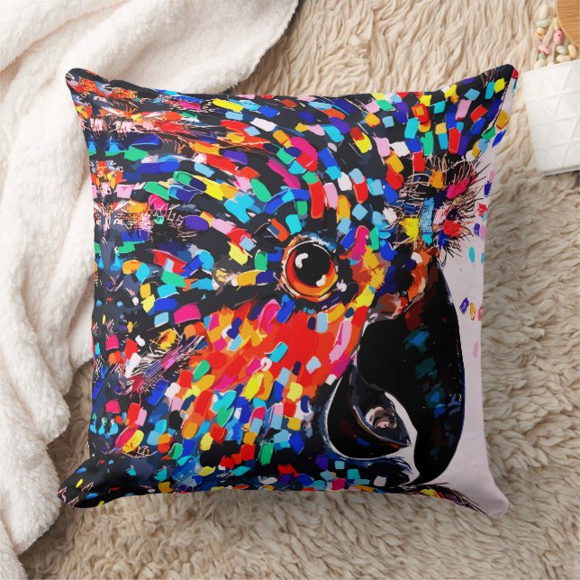 Vibrant Tropical Bird Wall Art in Expressionist Throw Pillow (Blanket)