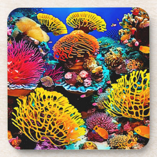 Vibrant Tropical Coral Garden Design Coaster