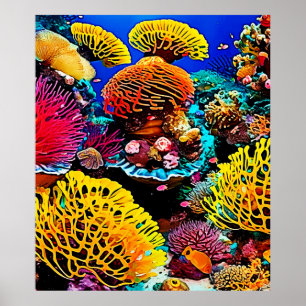 Vibrant Tropical Coral Garden Design Poster