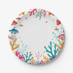 Vibrant Tropical Fish Coral Ocean   Colorful Ocean Paper Plate