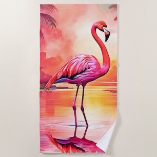 Vibrant Tropical Flamingo Glow Design Beach Towel