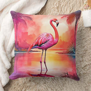 Vibrant Tropical Flamingo Glow Design Throw Pillow