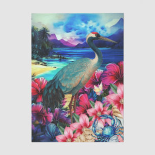 Vibrant Tropical Floral Japanese Crane Decoupage Tissue Paper