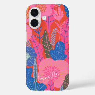 Vibrant Tropical Floral Jungle Red Personalized iPhone 16 Case