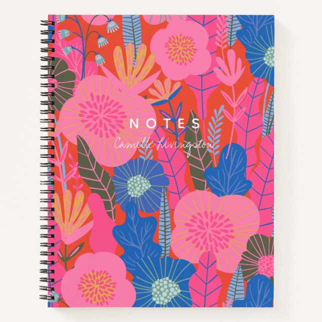 Vibrant Tropical Floral Jungle Red Personalized  Notebook (Front)
