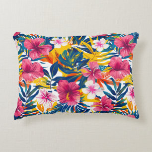Vibrant Tropical Floral Paradise Pattern Design Accent Pillow