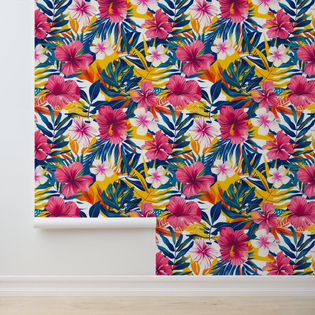 Vibrant Tropical Floral Paradise Pattern Design Wallpaper (Application)