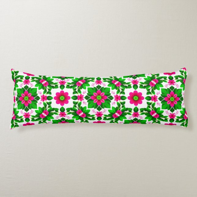 Vibrant Tropical Floral Pattern Body Pillow (Front)