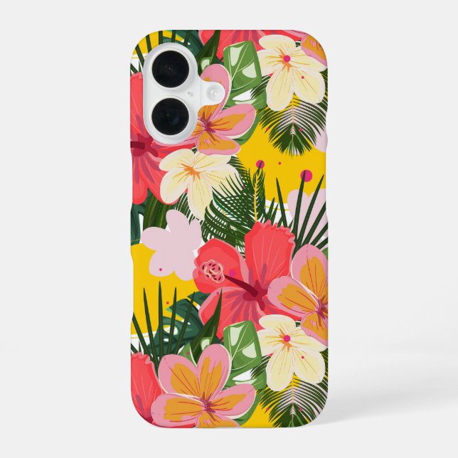 Vibrant Tropical Floral Pattern iPhone 16 Case (Back)