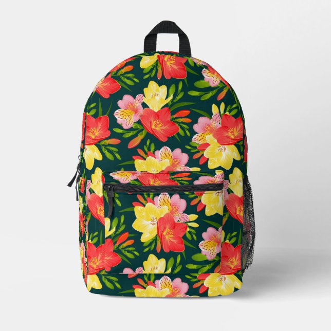 Vibrant Tropical Floral Pattern Printed Backpack (Front)