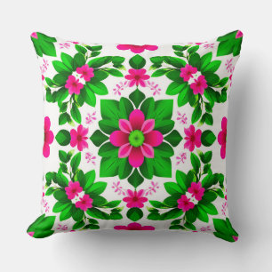 Vibrant Tropical Floral Pattern Throw Pillow