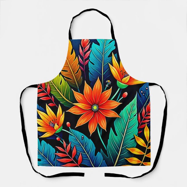 Vibrant Tropical Flower Art Apron (Front)