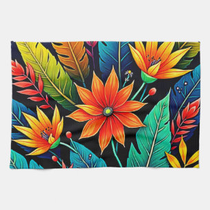 Vibrant Tropical Flower Art Kitchen Towel