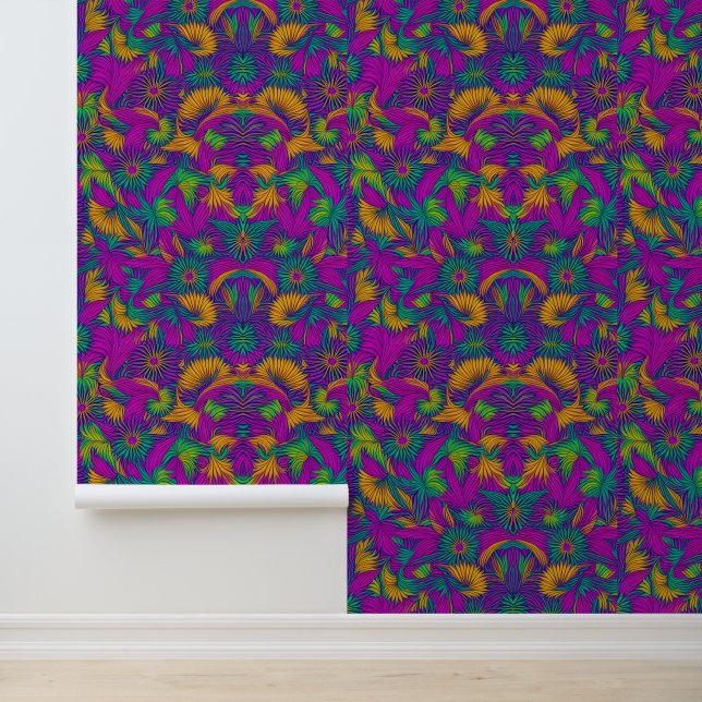 Vibrant Tropical Flower Pattern Wallpaper (Application)