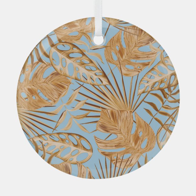 Vibrant Tropical Flowers: Colourful Seamless. Glass Ornament (Front)