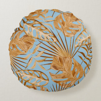 Vibrant Tropical Flowers: Colourful Seamless. Round Pillow