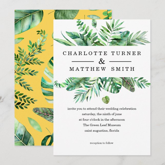 Vibrant Tropical Foliage Wedding Invitation (Front/Back)