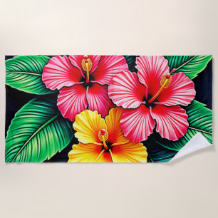 Vibrant Tropical Hibiscus Art Beach Towel