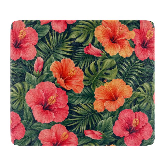 Vibrant Tropical Hibiscus Blooms Cutting Board (Front)