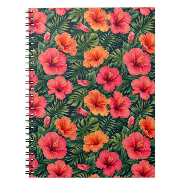 Vibrant Tropical Hibiscus Blooms Notebook (Front)