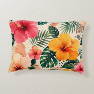 Vibrant Tropical Hibiscus Floral Seamless Pattern Accent Pillow