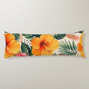 Vibrant Tropical Hibiscus Floral Seamless Pattern Body Pillow