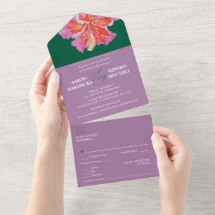 Vibrant Tropical Hibiscus Summer Wedding All In One Invitation