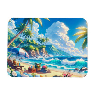 Vibrant Tropical Island Beach Watercolor Magnet