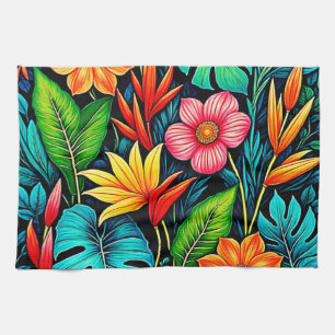 Vibrant Tropical Jungle Bloom Art Kitchen Towel