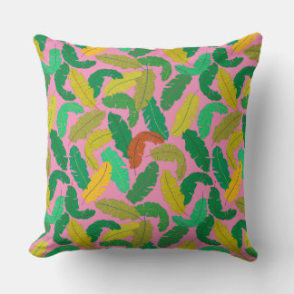 Vibrant Tropical Leaf Cushion Bright Pink Back