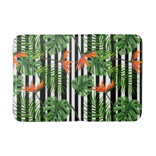 Vibrant Tropical Leaves and Flowers Design Bath Mat