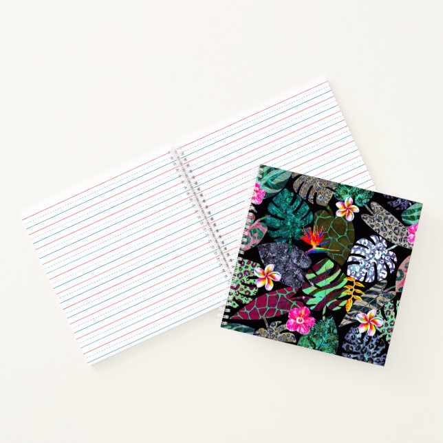 Vibrant Tropical Leaves and Flowers Pattern Notebook (Inside)