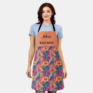 Vibrant Tropical Leaves and Parrots Summer Pattern Apron
