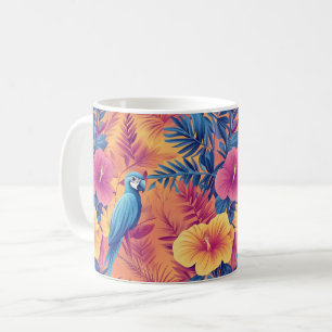 Vibrant Tropical Leaves and Parrots Summer Pattern Coffee Mug