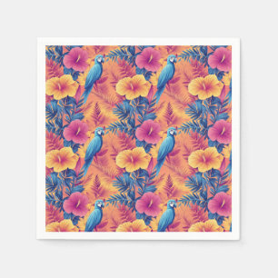 Vibrant Tropical Leaves and Parrots Summer Pattern Napkin