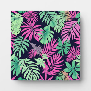 Vibrant Tropical Leaves Neon Pattern Plaque