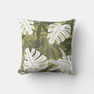 Vibrant Tropical Leaves Pattern Throw Pillow