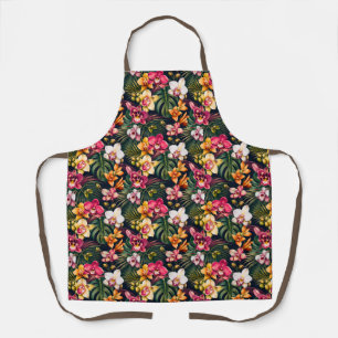 Vibrant Tropical Orchid Foliage Apron