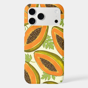 Vibrant Tropical Papaya Fruit and Leaf Pattern