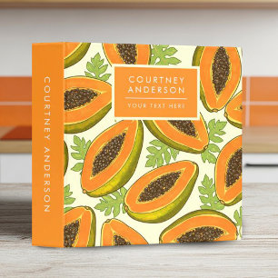 Vibrant Tropical Papaya Fruit and Leaf Pattern Binder