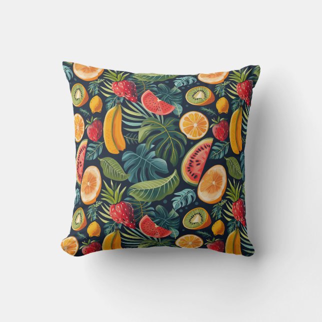 Vibrant Tropical Paradise: Exotic Fruits Design Throw Pillow (Front)