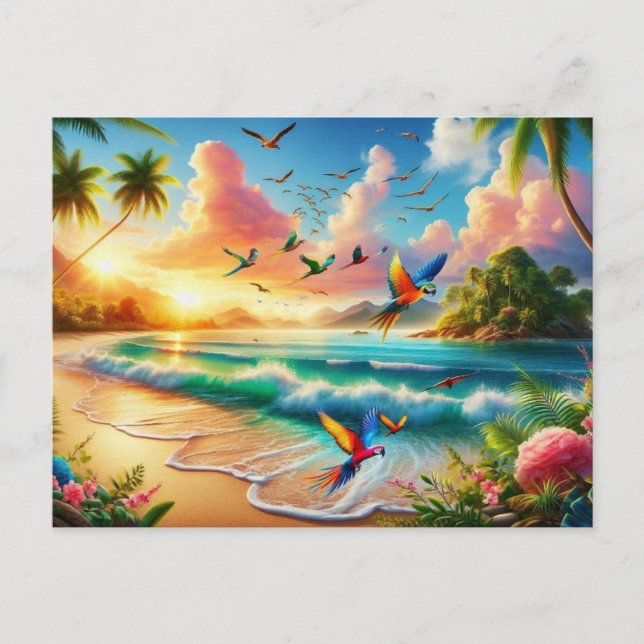 Vibrant Tropical Paradise Painting Postcard (Front)